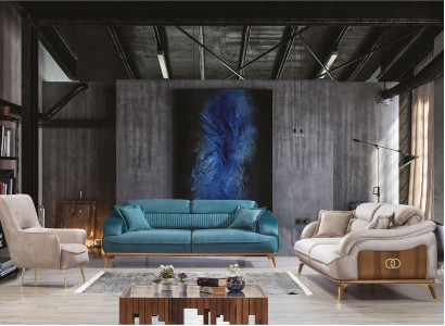 Sofa set Suite Sofas Armchair three-seater 331 Seater Textile Blue